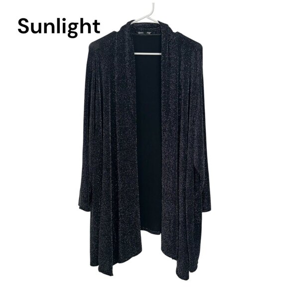 Plus Size 3X Onyx Nite Black Metallic Open Front Cardigan 3/4 Sleeve Lightweight - Picture 1 of 10